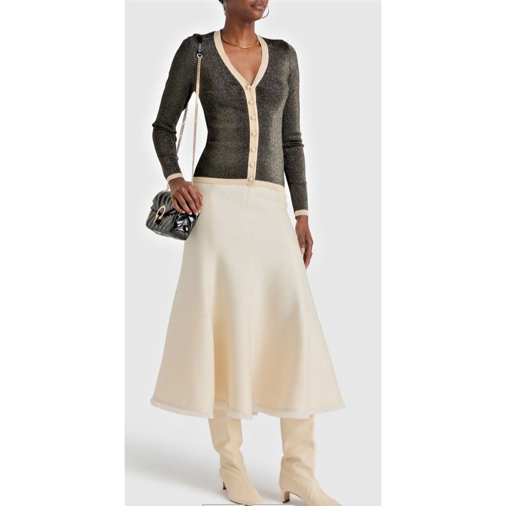 ZIMMERMANN Women Size 0P/US2P Petite Illustration Metallic L/S Cardigan Blk Gold